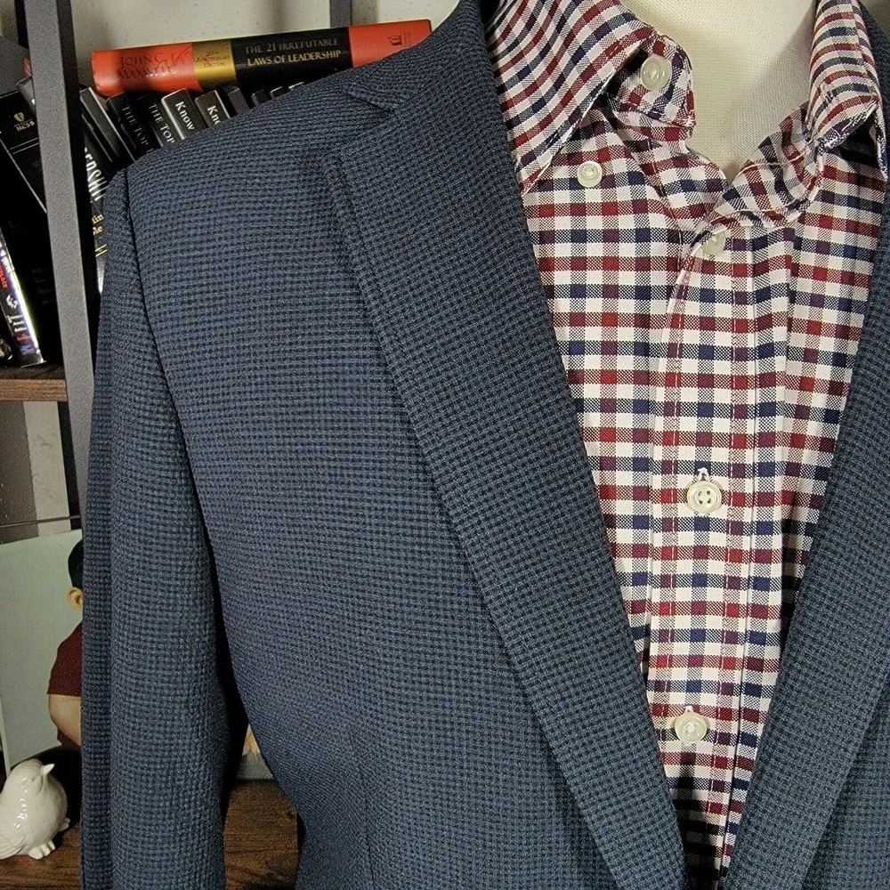 Zanetti Mens Seersucker‎ Sport Coat Two Button Navy Checked Slim Size XL